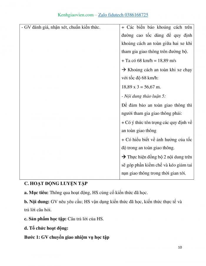 Giáo án và PPT KHTN 7 kết nối Bài 11: Thảo luận về ảnh hưởng của tốc độ trong an toàn giao thông