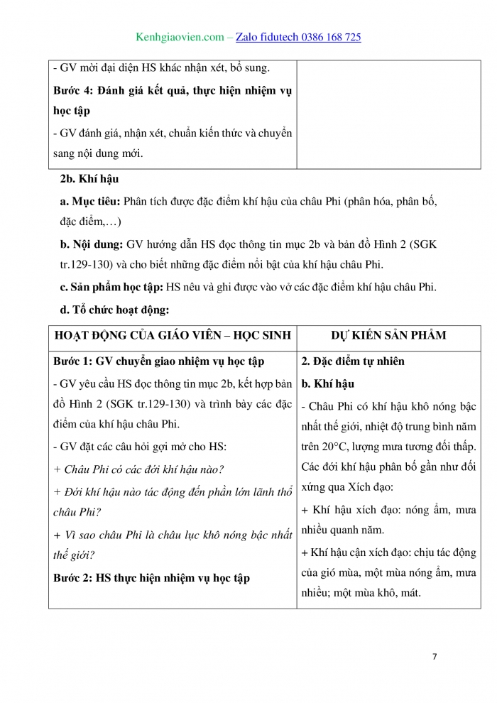 Giáo án và PPT Địa lí 7 kết nối Bài 9: Vị trí địa lí, đặc điểm tự nhiên châu Phi