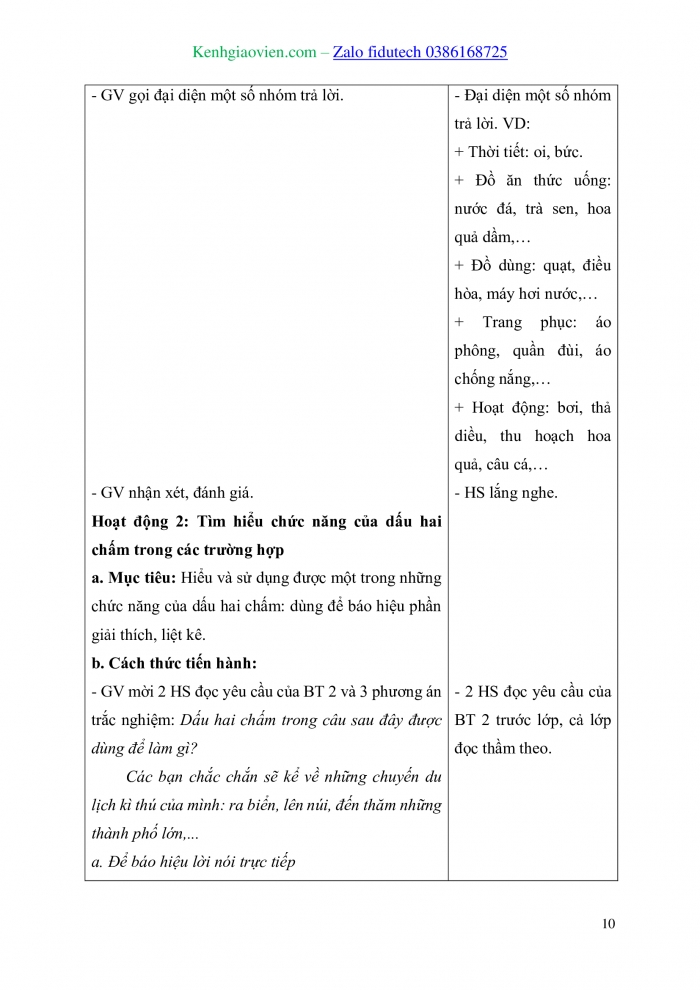 Giáo án và PPT Tiếng Việt 3 kết nối Bài 8: Mở rộng vốn từ về mùa hè, Dấu chấm, dấu hai chấm