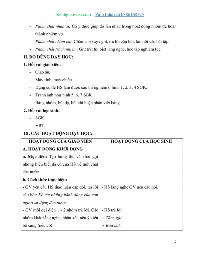 Giáo án và PPT Khoa học 4 kết nối Bài 1: Tính chất của nước và nước với cuộc sống