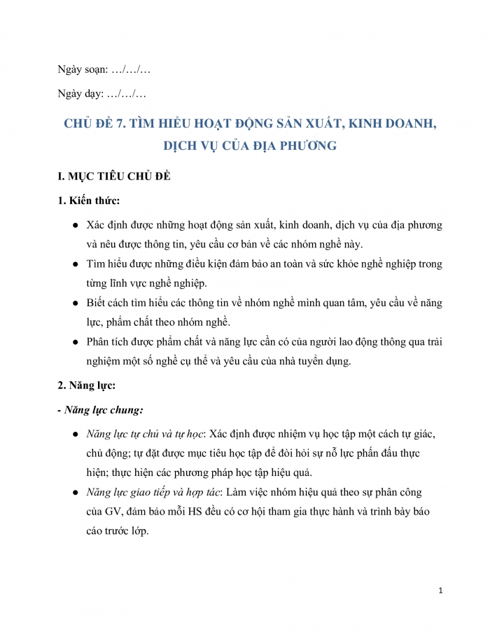 Giáo án và PPT Hoạt động trải nghiệm 10 chân trời bản 1 Chủ đề 7: Tìm hiểu hoạt động sản xuất, kinh doanh, dịch vụ của địa phương