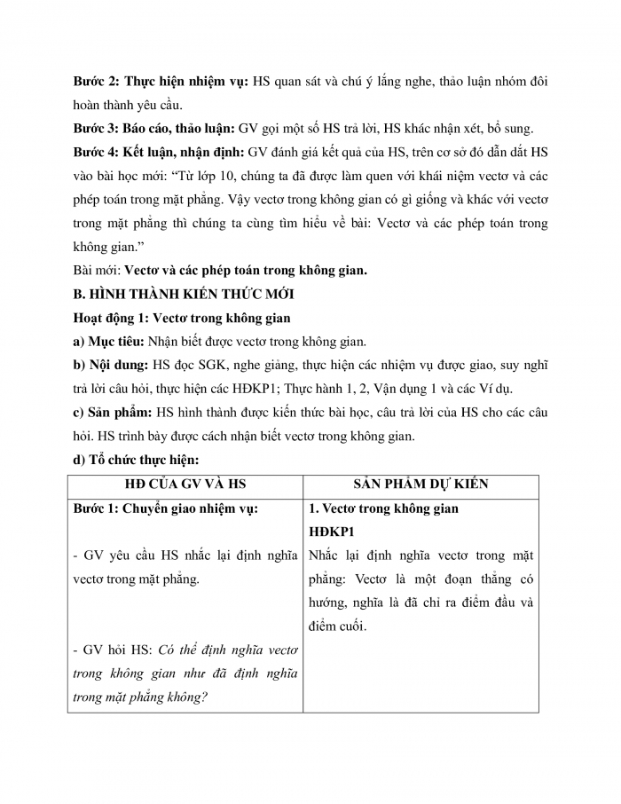 Giáo án và PPT Toán 12 chân trời bài 1: Vectơ và các phép toán trong không gian