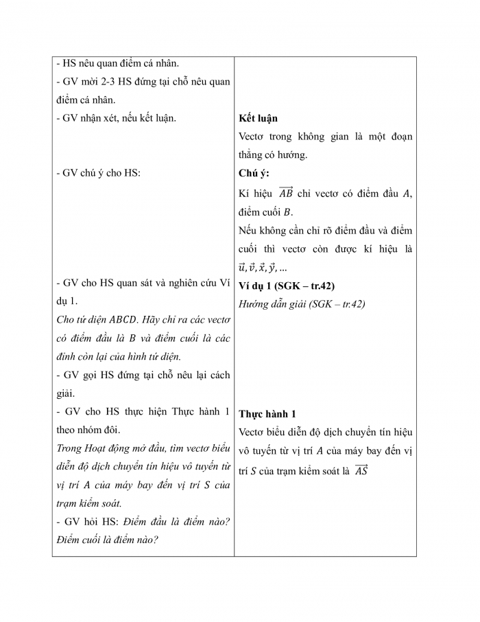 Giáo án và PPT Toán 12 chân trời bài 1: Vectơ và các phép toán trong không gian