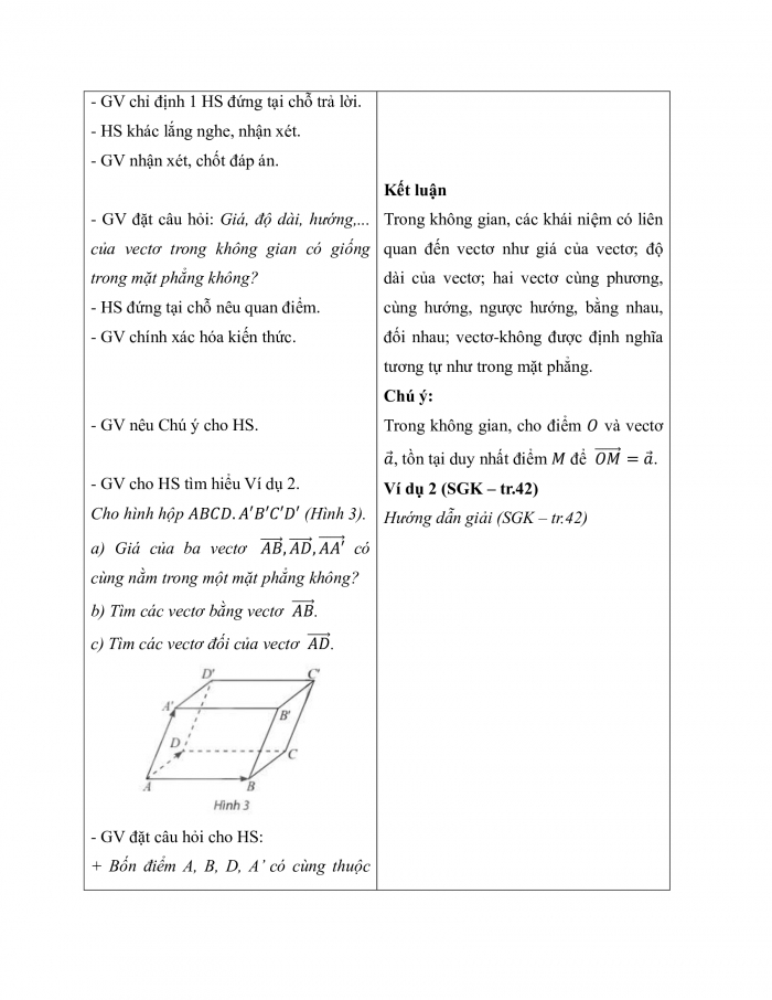 Giáo án và PPT Toán 12 chân trời bài 1: Vectơ và các phép toán trong không gian