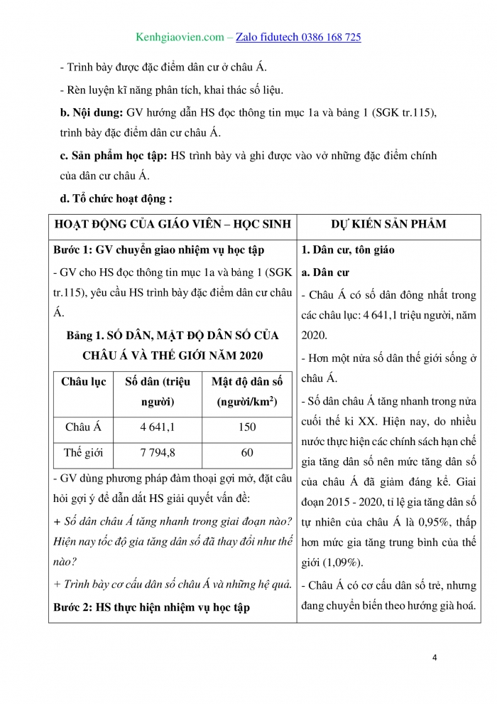 Giáo án và PPT Địa lí 7 kết nối Bài 6: Đặc điểm dân cư, xã hội châu Á