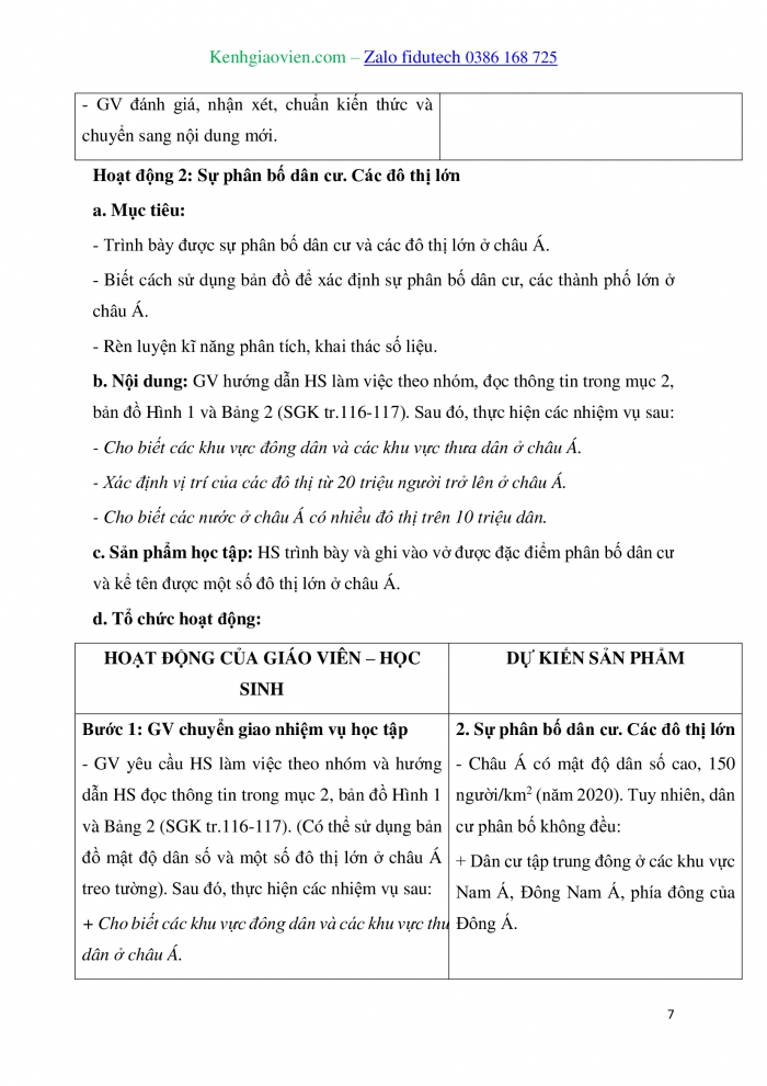 Giáo án và PPT Địa lí 7 kết nối Bài 6: Đặc điểm dân cư, xã hội châu Á