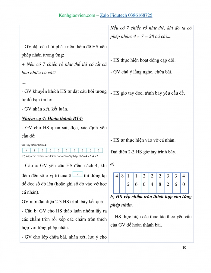 Giáo án và PPT Toán 3 cánh diều bài Bảng nhân 4