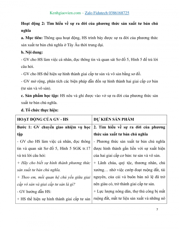 Giáo án và PPT Lịch sử 7 cánh diều Bài 5: Sự hình thành quan hệ sản xuất tư bản chủ nghĩa ở Tây Âu thời trung đại