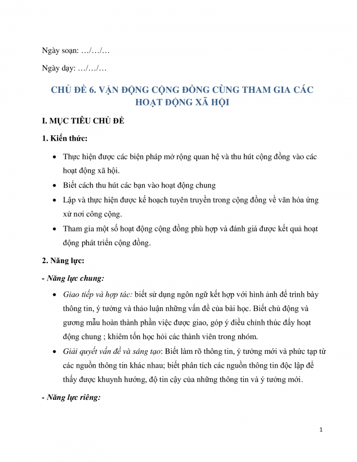 Giáo án và PPT Hoạt động trải nghiệm 10 chân trời bản 1 Chủ đề 6: Vận động cộng đồng cùng tham gia các hoạt động xã hội