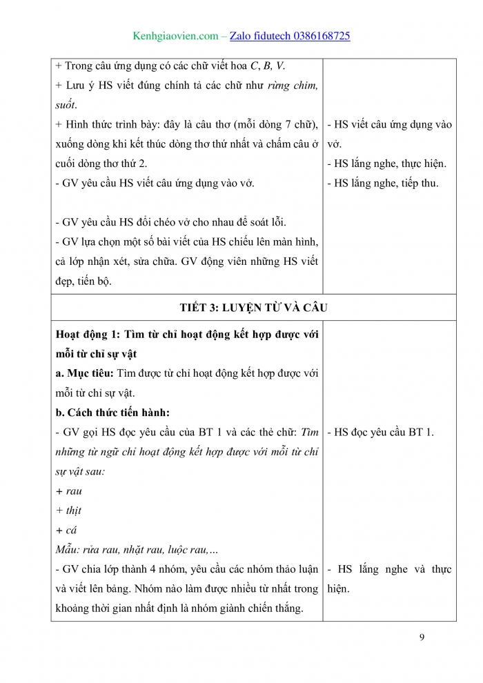 Giáo án và PPT Tiếng Việt 3 kết nối Bài 6: Từ ngữ chỉ hoạt động, Câu nêu hoạt động