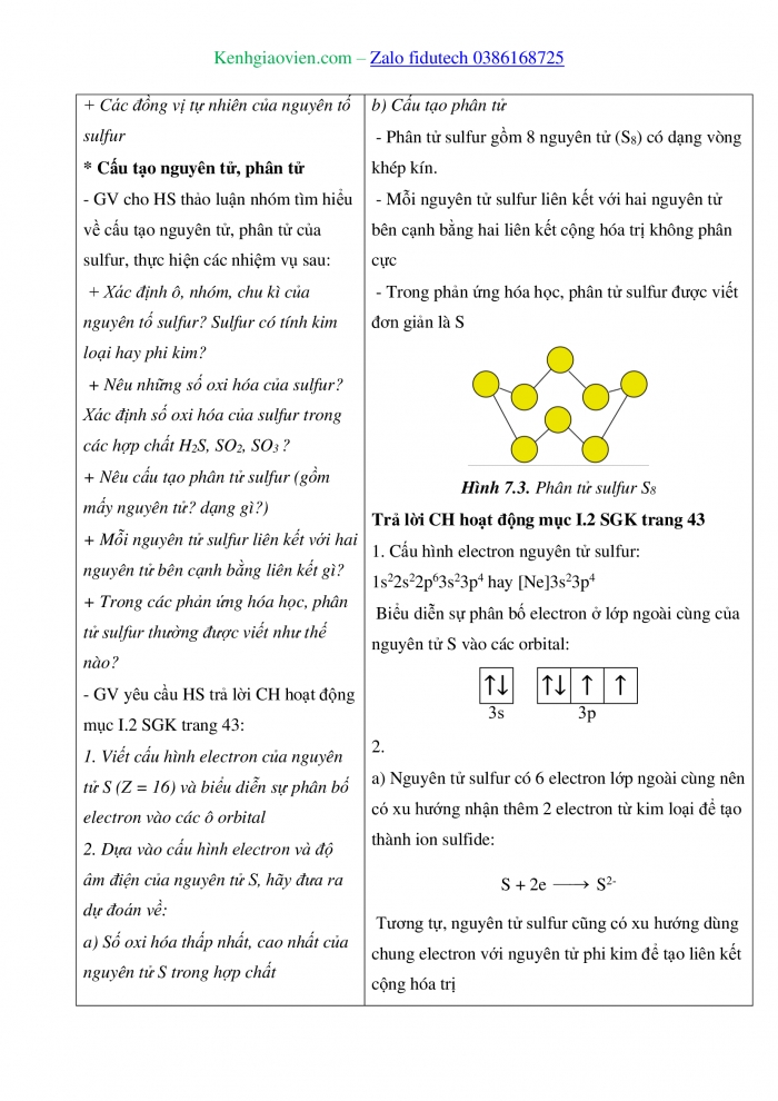 Giáo án và PPT Hoá học 11 kết nối Bài 7: Sulfur và sulfur dioxide