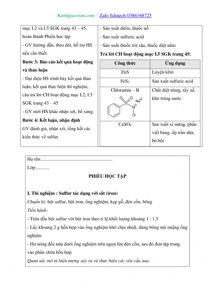 Giáo án và PPT Hoá học 11 kết nối Bài 7: Sulfur và sulfur dioxide