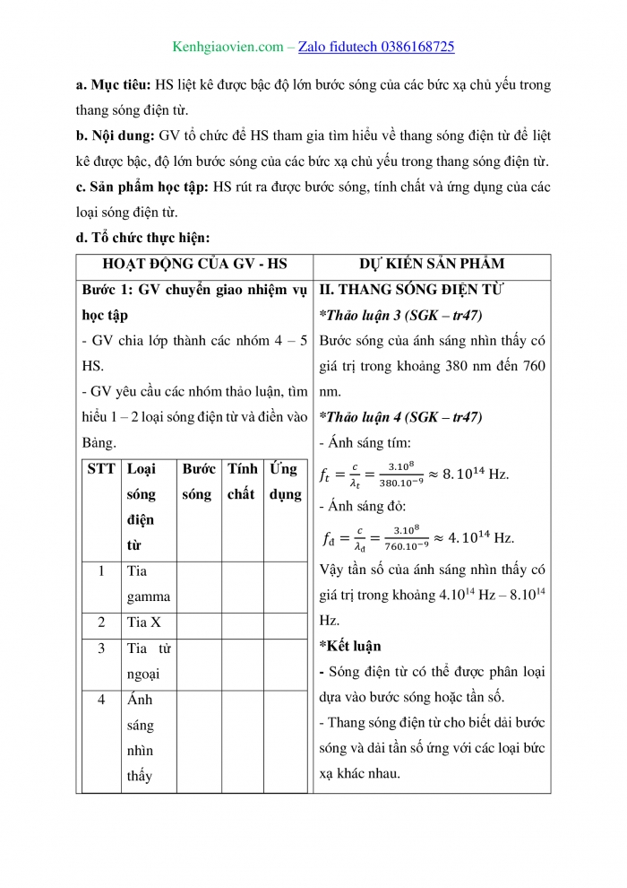 Giáo án và PPT Vật lí 11 chân trời Bài 7: Sóng điện từ