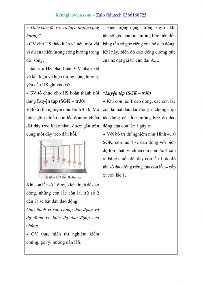 Giáo án và PPT Vật lí 11 chân trời Bài 4: Dao động tắt dần và hiện tượng cộng hưởng