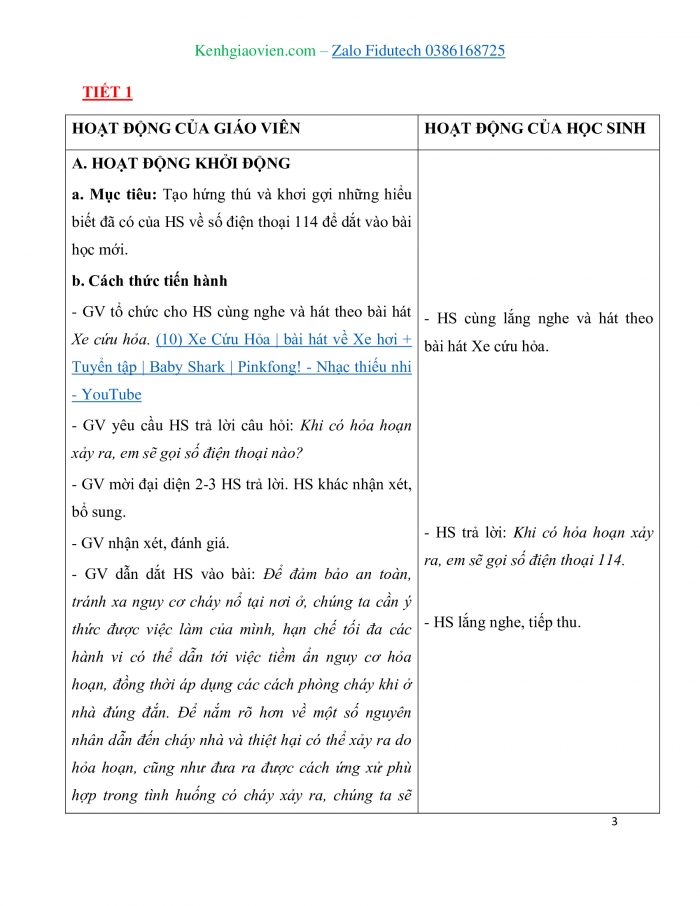 Giáo án và PPT Tự nhiên và Xã hội 3 chân trời Bài 3: Phòng tránh hoả hoạn khi ở nhà