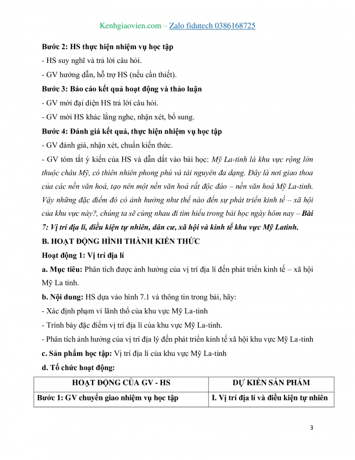 Giáo án và PPT Địa lí 11 cánh diều Bài 7: Vị trí địa lí, điều kiện tự nhiên, dân cư, xã hội và kinh tế khu vực Mỹ La-tinh