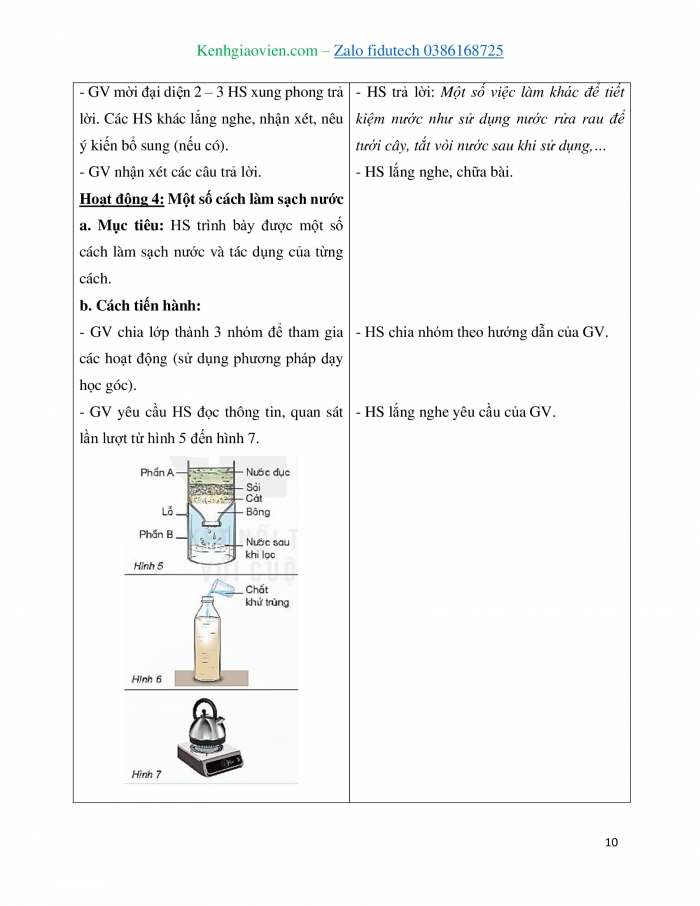 Giáo án và PPT Khoa học 4 kết nối Bài 3: Sự ô nhiễm và bảo vệ nguồn nước. Một số cách làm sạch nước