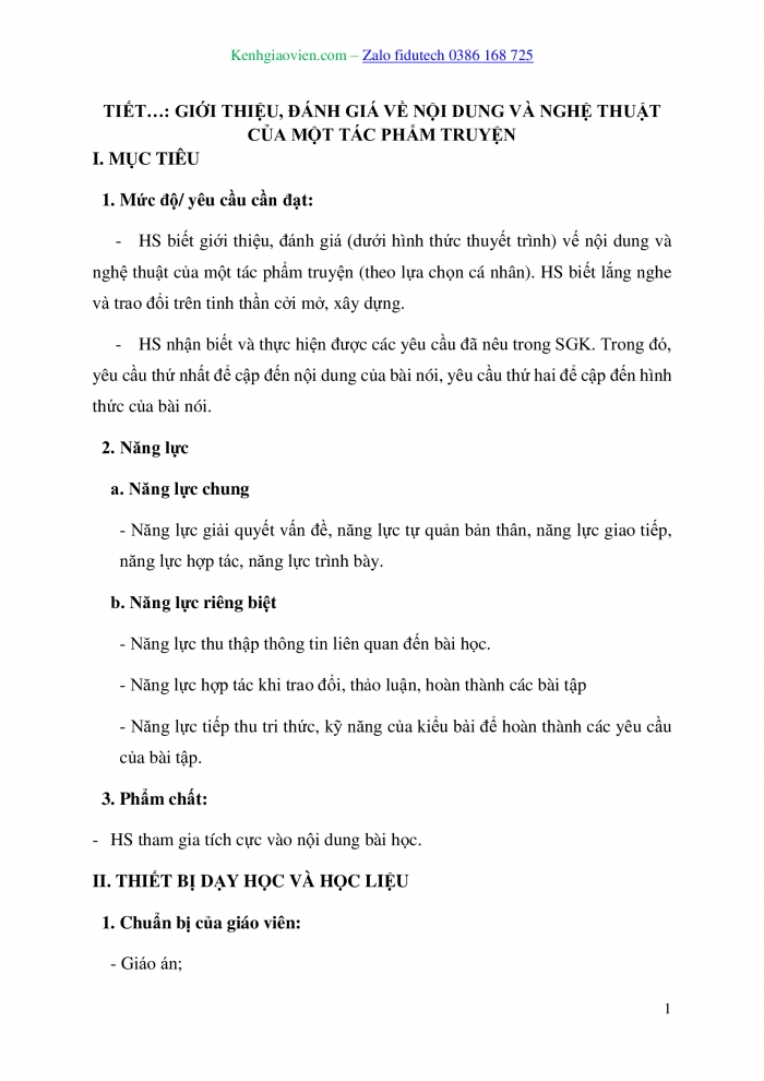 Giáo án và PPT Ngữ văn 10 kết nối Bài 1: Giới thiệu, đánh giá về nội dung và nghệ thuật của một tác phẩm truyện