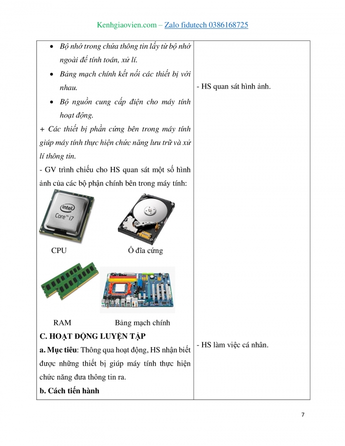 Giáo án và PPT Tin học 4 cánh diều Bài 1: Phần cứng máy tính