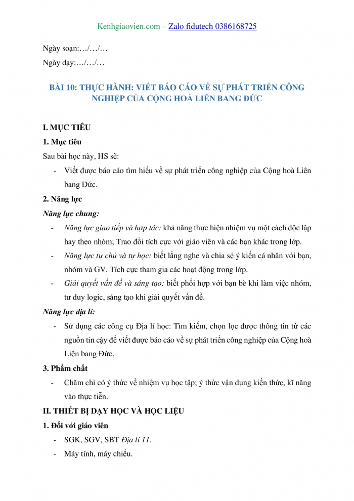 Giáo án và PPT Địa lí 11 kết nối Bài 10: Thực hành Viết báo cáo về sự phát triển công nghiệp của Cộng hoà Liên bang Đức