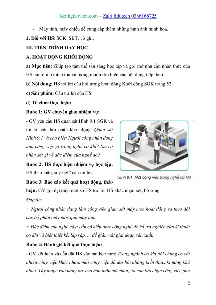 Giáo án và PPT Công nghệ 8 kết nối Bài 9: Ngành nghề trong lĩnh vực cơ khí