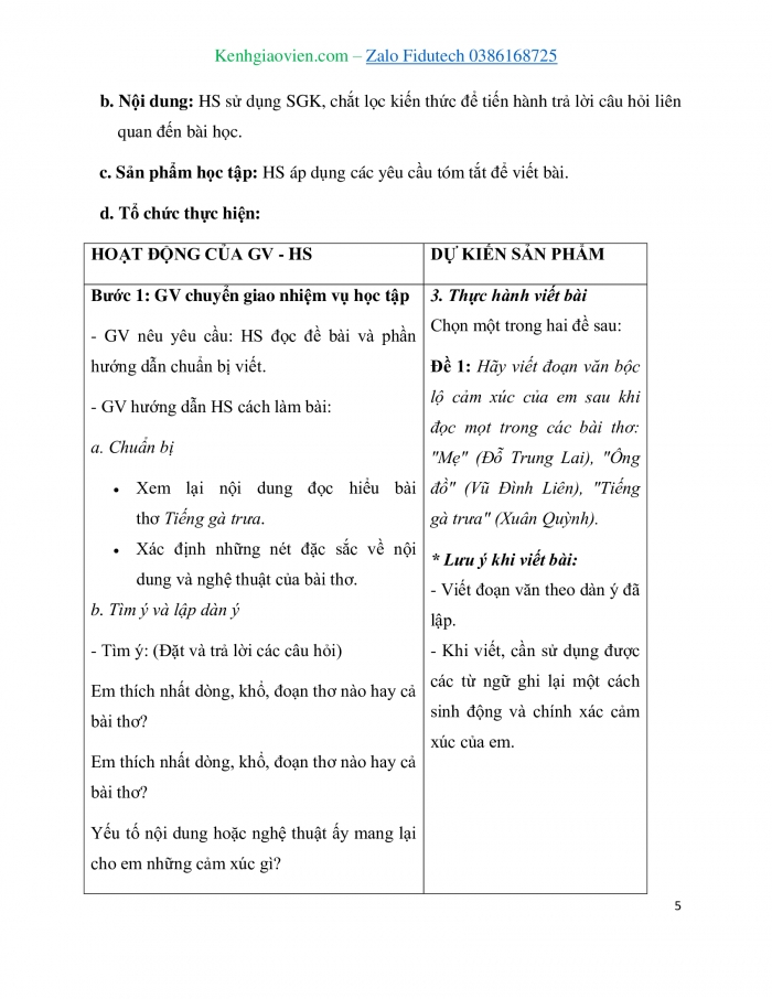 Giáo án và PPT Ngữ văn 7 cánh diều Bài 2: Viết đoạn văn ghi lại cảm xúc sau khi đọc một bài thơ bốn chữ, năm chữ