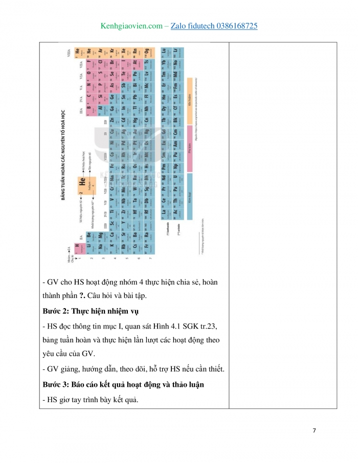 Giáo án và PPT KHTN 7 kết nối Bài 4: Sơ lược về bảng tuần hoàn các nguyên tố hoá học