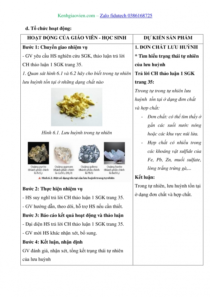 Giáo án và PPT Hoá học 11 chân trời Bài 6: Sulfur và sulfur dioxide