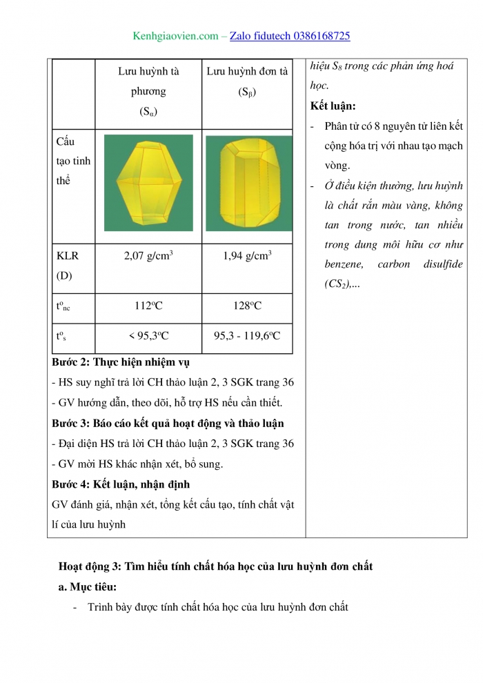 Giáo án và PPT Hoá học 11 chân trời Bài 6: Sulfur và sulfur dioxide