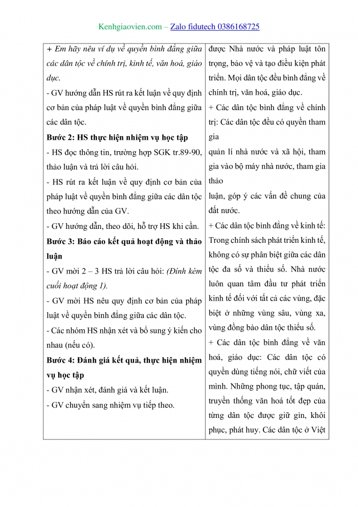 Giáo án và PPT Kinh tế pháp luật 11 chân trời Bài 12: Quyền bình đẳng giữa các dân tộc, tôn giáo