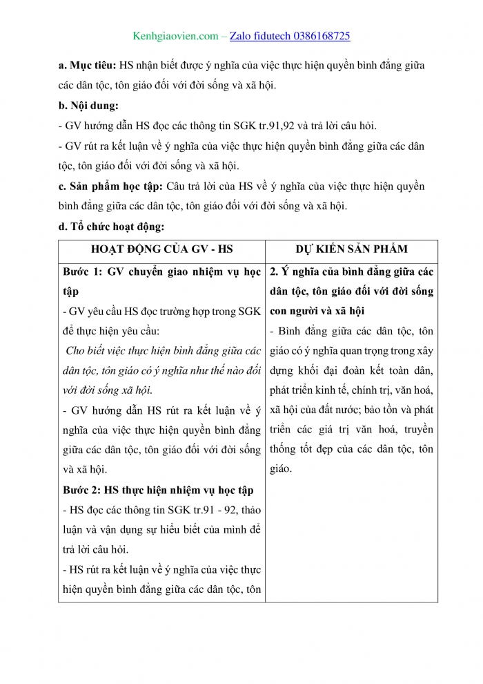 Giáo án và PPT Kinh tế pháp luật 11 chân trời Bài 12: Quyền bình đẳng giữa các dân tộc, tôn giáo