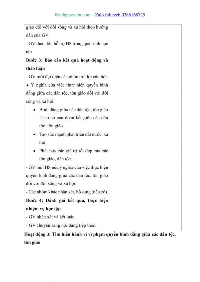 Giáo án và PPT Kinh tế pháp luật 11 chân trời Bài 12: Quyền bình đẳng giữa các dân tộc, tôn giáo