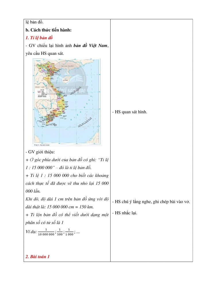 Giáo án và PPT Toán 5 Chân trời bài 15: Tỉ lệ bản đồ