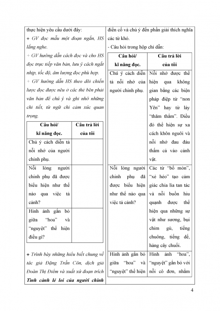 Giáo án và PPT Ngữ văn 9 cánh diều bài 1: Tình cảnh lẻ loi của người chinh phụ (Trích Chinh phụ ngâm – Đặng Trần Côn)