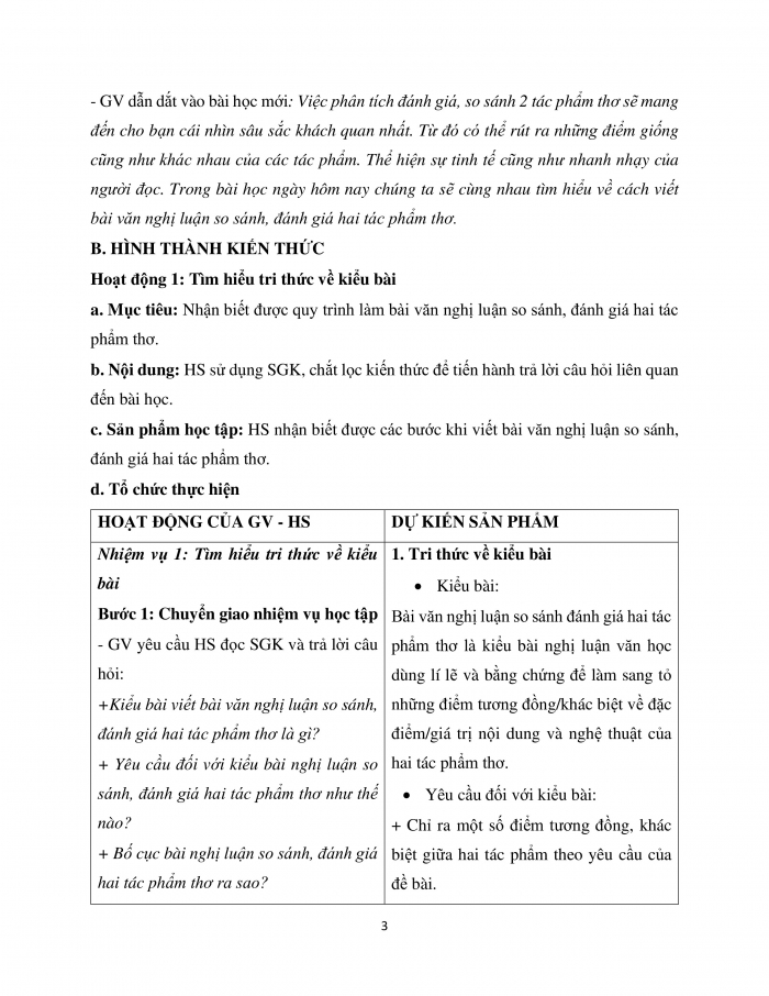 Giáo án và PPT Ngữ văn 12 chân trời bài 1: Viết bài văn nghị luận so sánh, đánh giá hai tác phẩm thơ