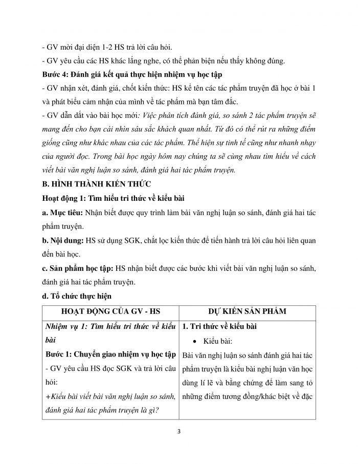 Giáo án và PPT Ngữ văn 12 kết nối bài 1: Viết bài văn nghị luận so sánh, đánh giá hai tác phẩm truyện