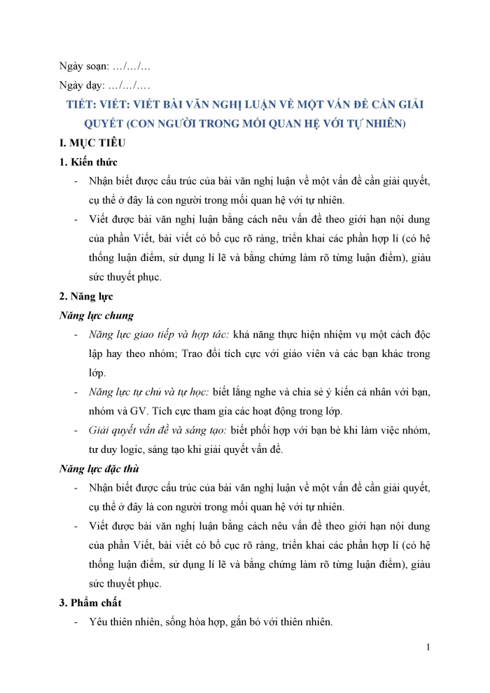 Giáo án và PPT Ngữ văn 9 kết nối Bài 1: Viết bài văn nghị luận về một vấn đề cần giải quyết (con người trong mối quan hệ với tự nhiên)