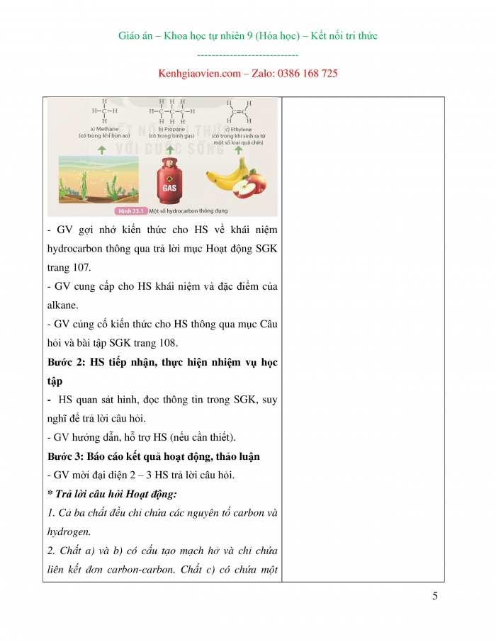 Giáo án và PPT KHTN 9 kết nối bài 23: Alkane