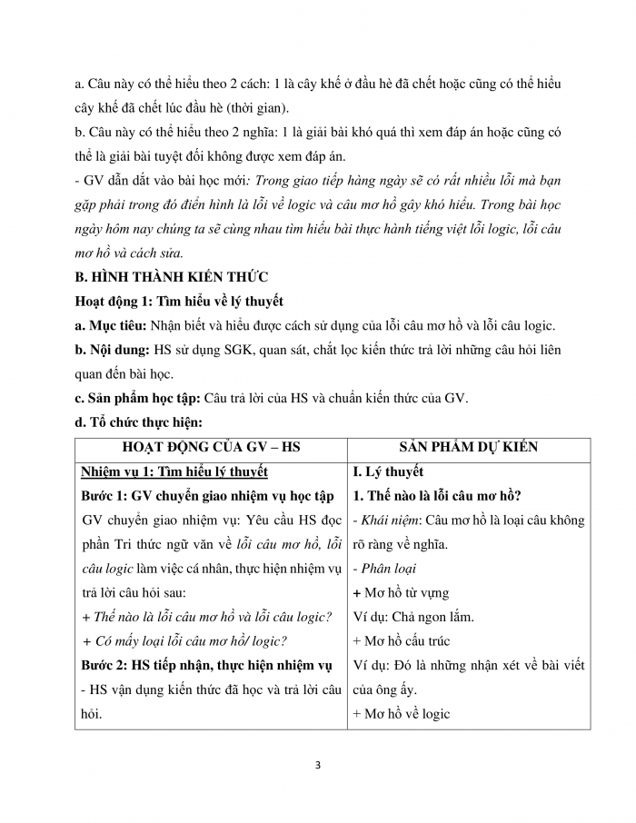 Giáo án và PPT Ngữ văn 12 cánh diều bài 2: Lỗi lô gích, câu mơ hồ và cách sửa