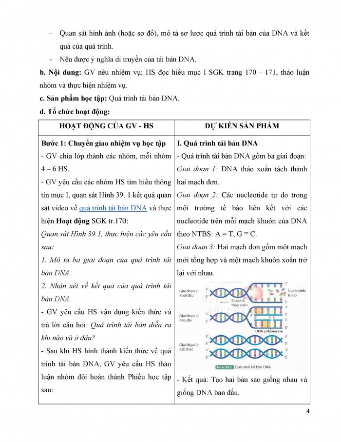 Giáo án và PPT KHTN 9 kết nối Bài 39: Tái bản DNA và phiên mã tạo RNA