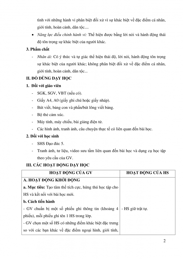 Giáo án và PPT Đạo đức 5 Chân trời bài 3: Em tôn trọng sự khác biệt của người khác