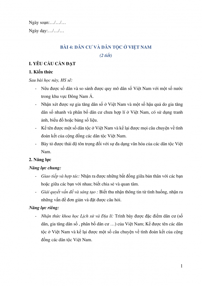 Giáo án và PPT Lịch sử và địa lí 5 Chân trời bài 4: Dân cư và dân tộc ở Việt Nam