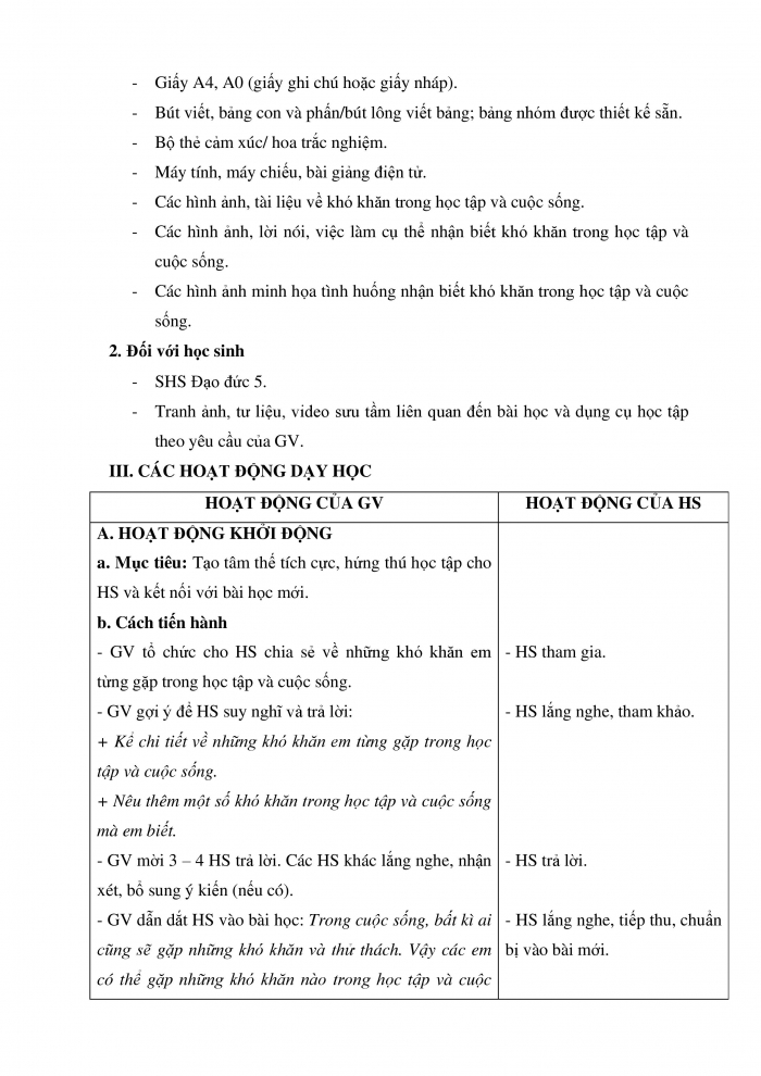 Gián án và PPT Đạo đức 5 Chân trời bài 4: Em nhận biết khó khăn trong học tập và cuộc sống