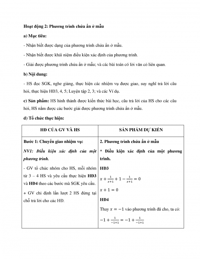 Giáo án và PPT Toán 9 Kết nối bài 4: Phương trình quy về phương trình bậc nhất một ẩn