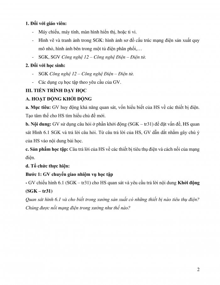 Giáo án và PPT công nghệ 12 điện - điện tử Kết nối bài 6: Mạng điện sản xuất quy mô nhỏ