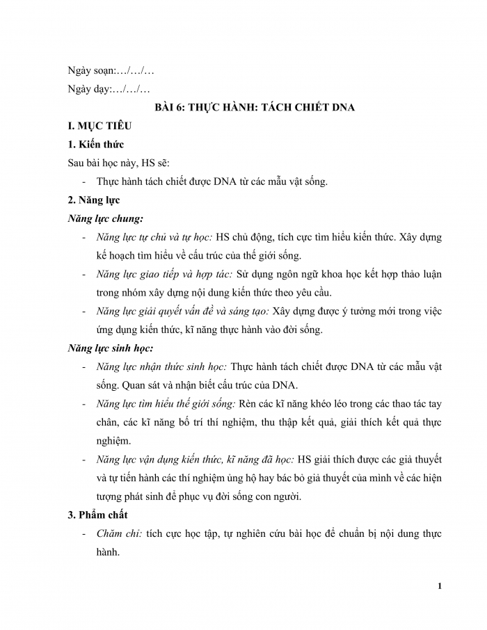 Giáo án và PPT Sinh học 12 kết nối Bài 6: Thực hành Tách chiết DNA