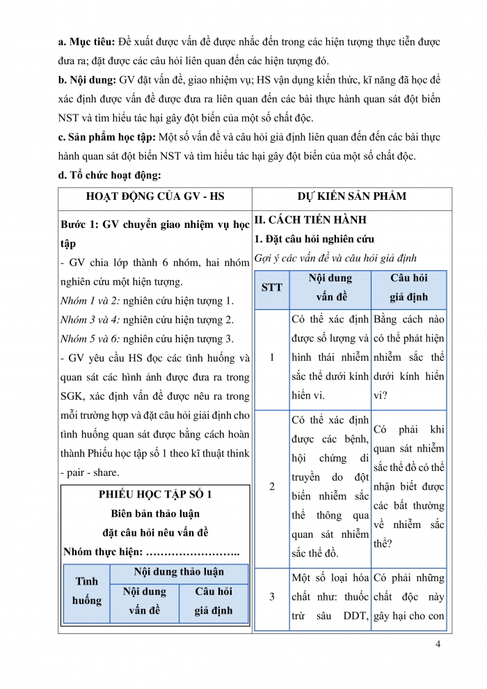 Giáo án và PPT Sinh học 12 chân trời bài 6: Thực hành Quan sát đột biến nhiễm sắc thể; Tìm hiểu tác hại gây đột biến của một số chất độc