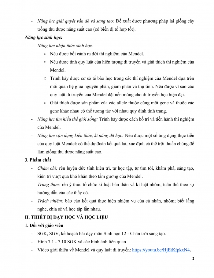 Giáo án và PPT Sinh học 12 chân trời bài 7: Di truyền học Mendel và mở rộng học thuyết Mendel