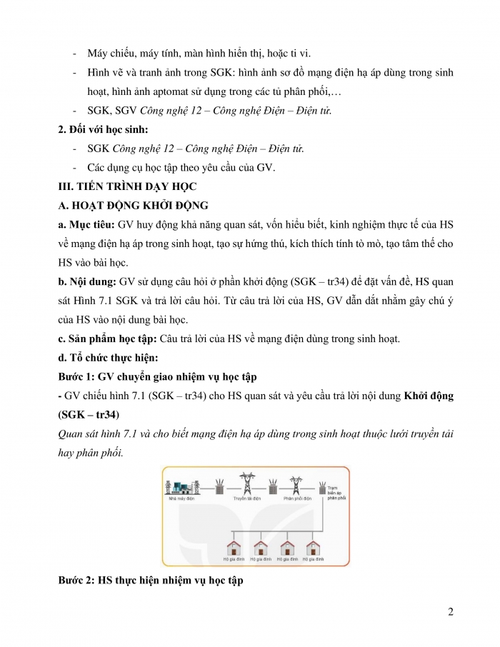 Giáo án và PPT công nghệ 12 điện - điện tử Kết nối bài 7: Mạng điện hạ áp dùng trong sinh hoạt