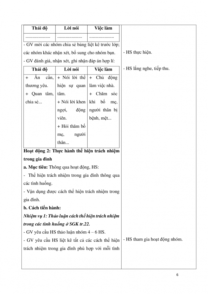 Giáo án và PPT Hoạt động trải nghiệm 5 chân trời bản 2 Chủ đề 2: Thể hiện trách nhiệm với gia đình - Tuần 6